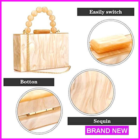 Acrylic Evening Clutch with Pearl Chain Crossbody Bag Elegant Formal Wedding